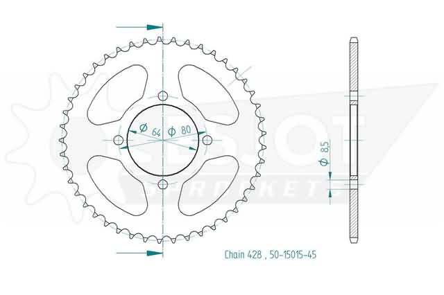 ACHTERTANDWIEL, 45 TANDEN YAMAHA YBR125 2005-2016 ACHTERTANDWIEL, 45 TANDEN YAMAHA YBR125 2005-2016