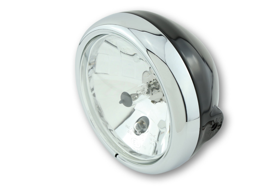 Koplamp model Pecos zwart met chrome rand 5-3/4"(E-keur) H4 Koplamp model Pecos zwart met chrome rand 5-3/4"(E-keur) H4