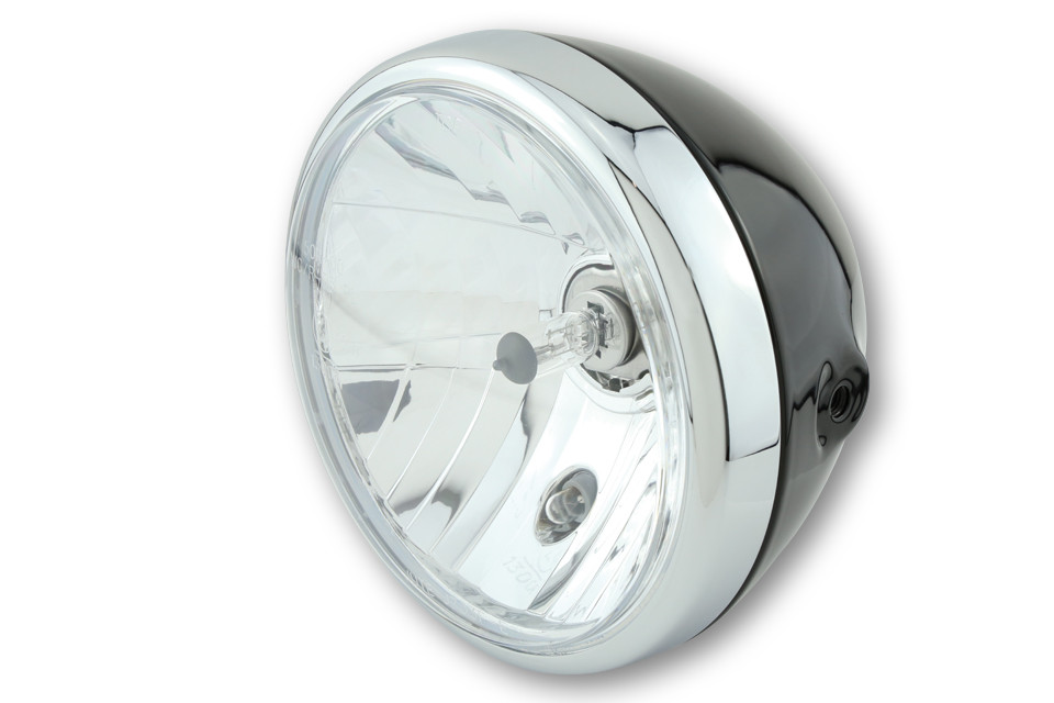 Koplamp model Reno zwart met chrome rand 7"(E-keur) H4 Koplamp model Reno zwart met chrome rand 7"(E-keur) H4